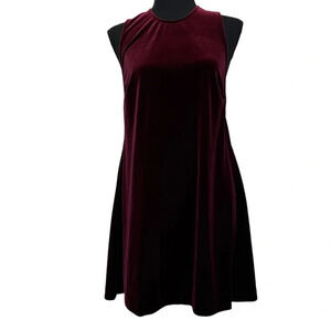 Sleeveless Velvet Shift Mini‎ Dress Burgundy Size Small